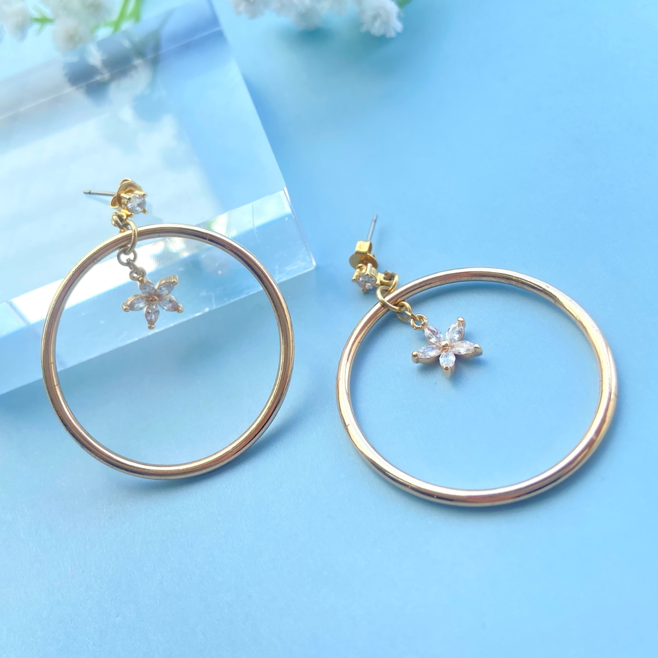 フープ×ジルコニアフラワーピアス