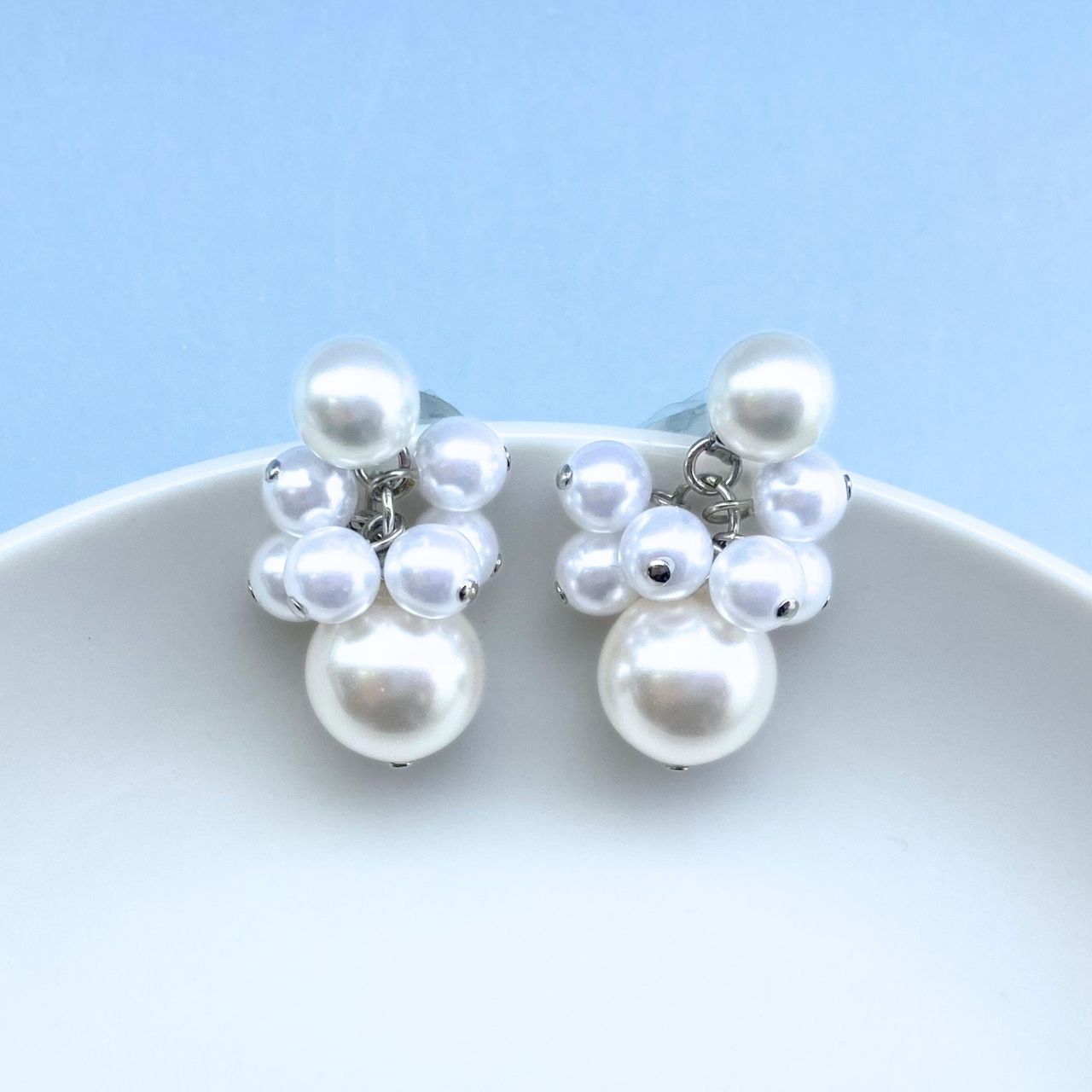 12mmパール×バブルパール2wayピアス　シルバー