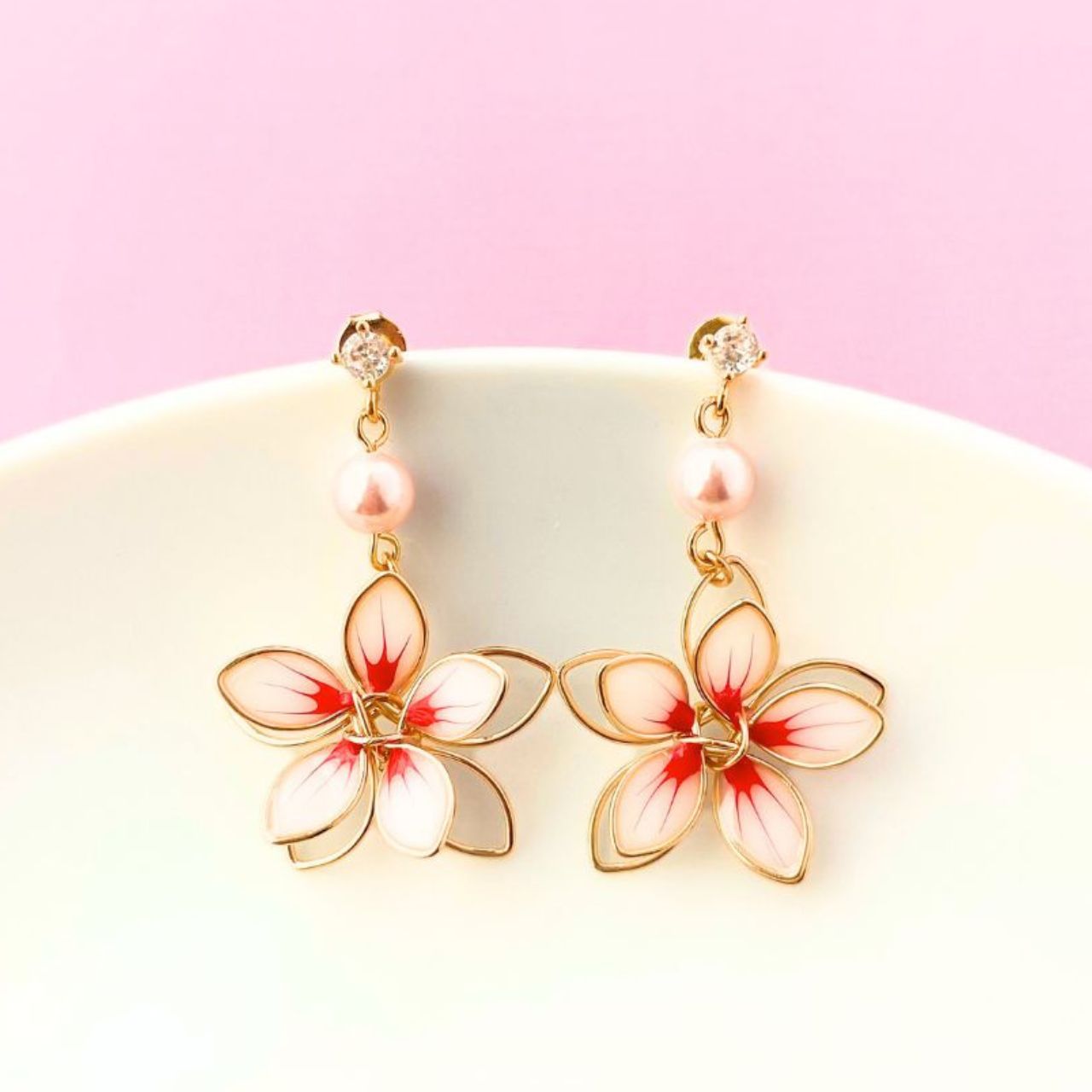 ワイヤー桜×ピンクパールピアス　A42