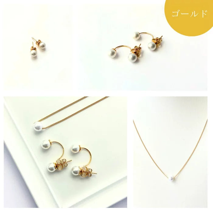 【セット】2wayパールピアス&ネックレス セット（6mm or 8mm） ゴールド/シルバー