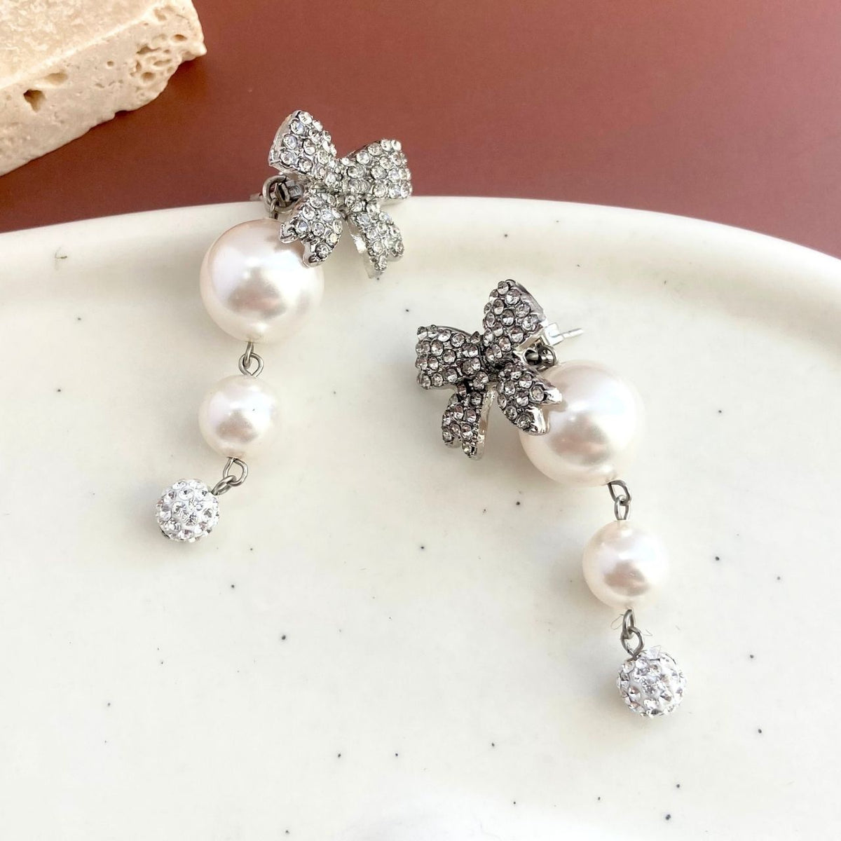 2way リボン×ダブルパール×パヴェボールピアス
