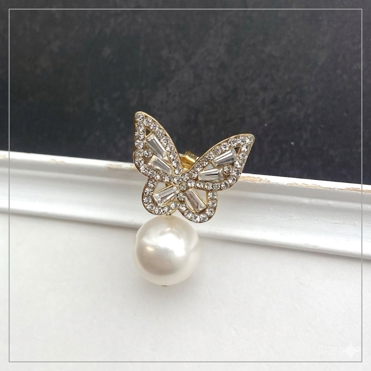 10mmパールピアス×バタフライピアス