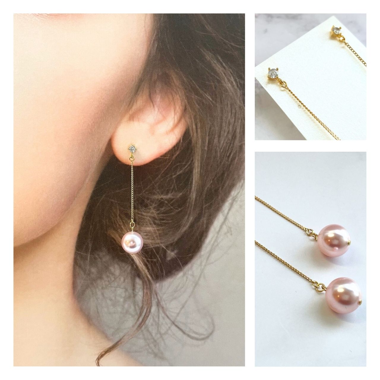 ピンクパール＆ジルコニアピアス　A1094