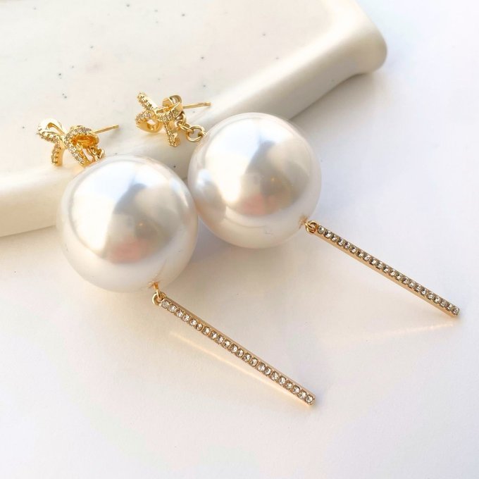 【2way】リボン 大粒パールピアス