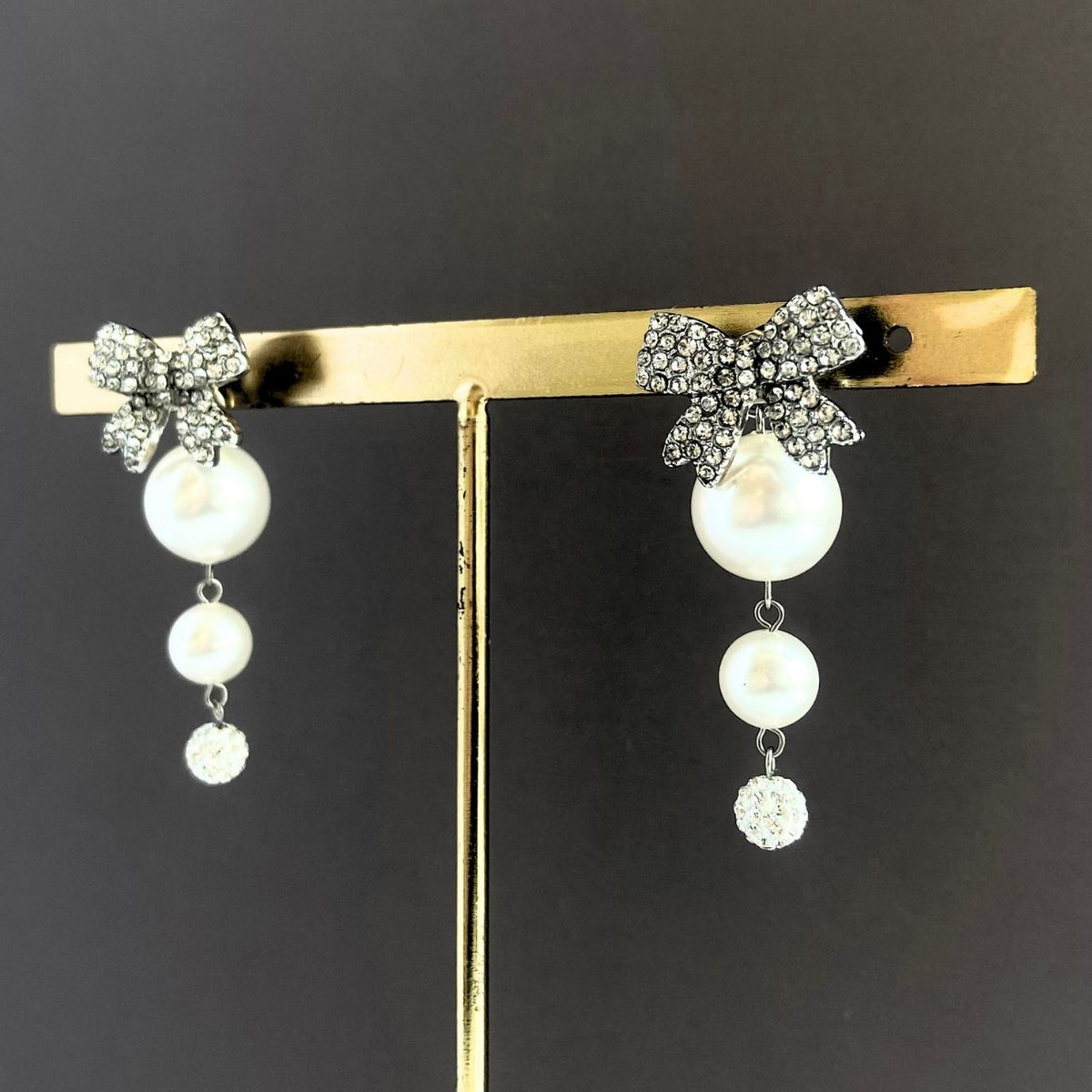 2way リボン×ダブルパール×パヴェボールピアス