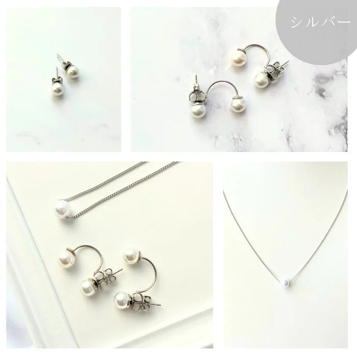 【セット】2wayパールピアス&ネックレス セット（6mm or 8mm） ゴールド/シルバー