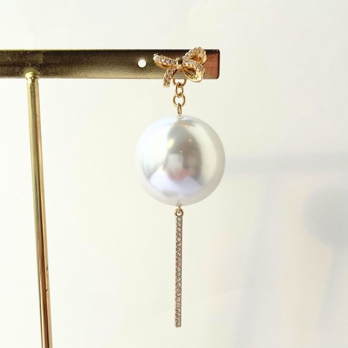 【2way】リボン 大粒パールピアス