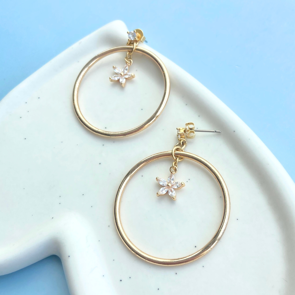 フープ×ジルコニアフラワーピアス