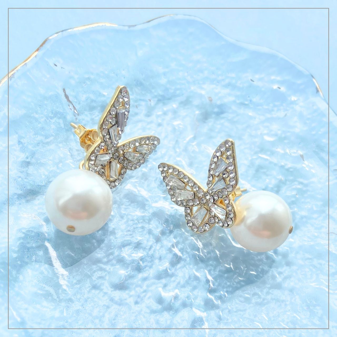 10mmパールピアス×バタフライピアス