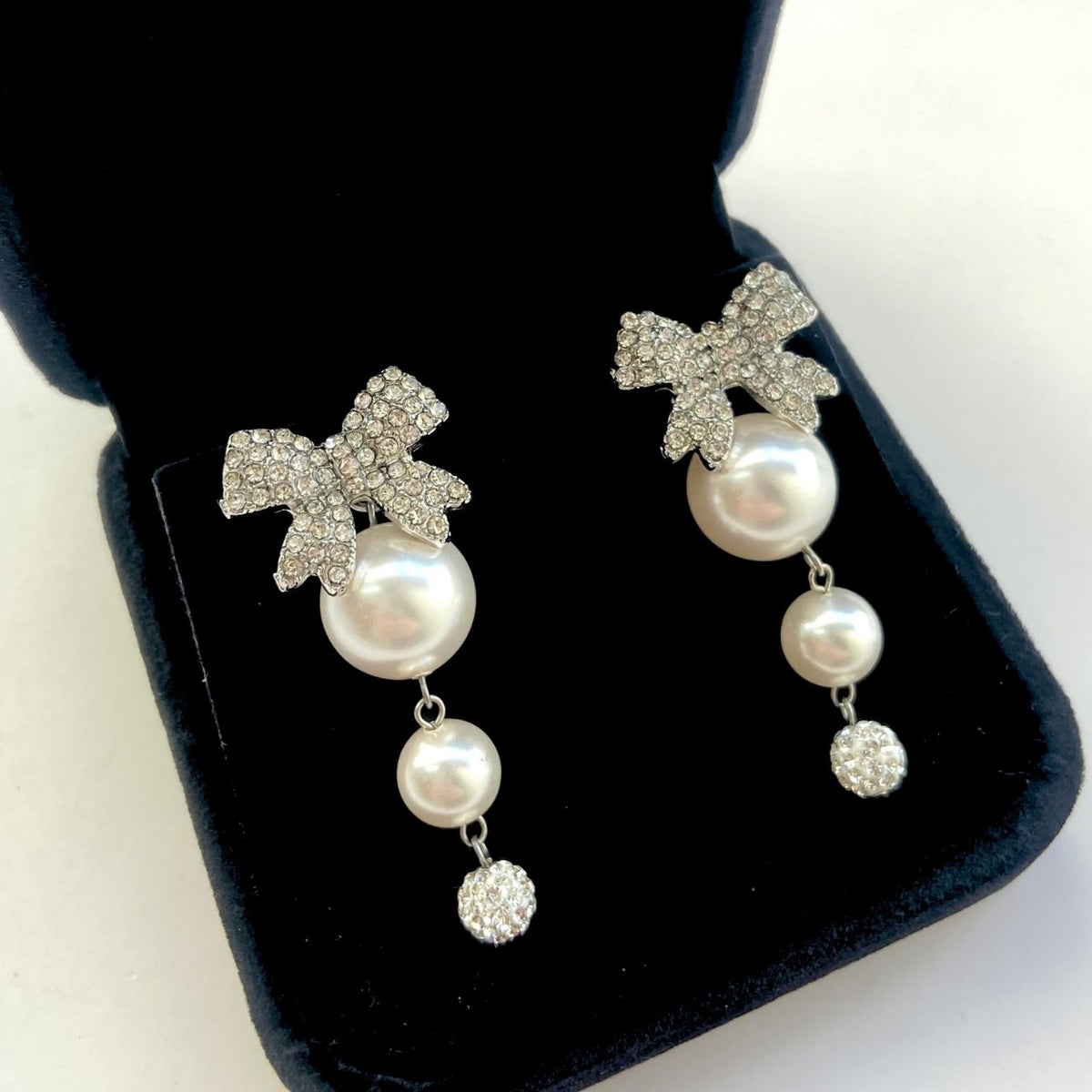2way リボン×ダブルパール×パヴェボールピアス