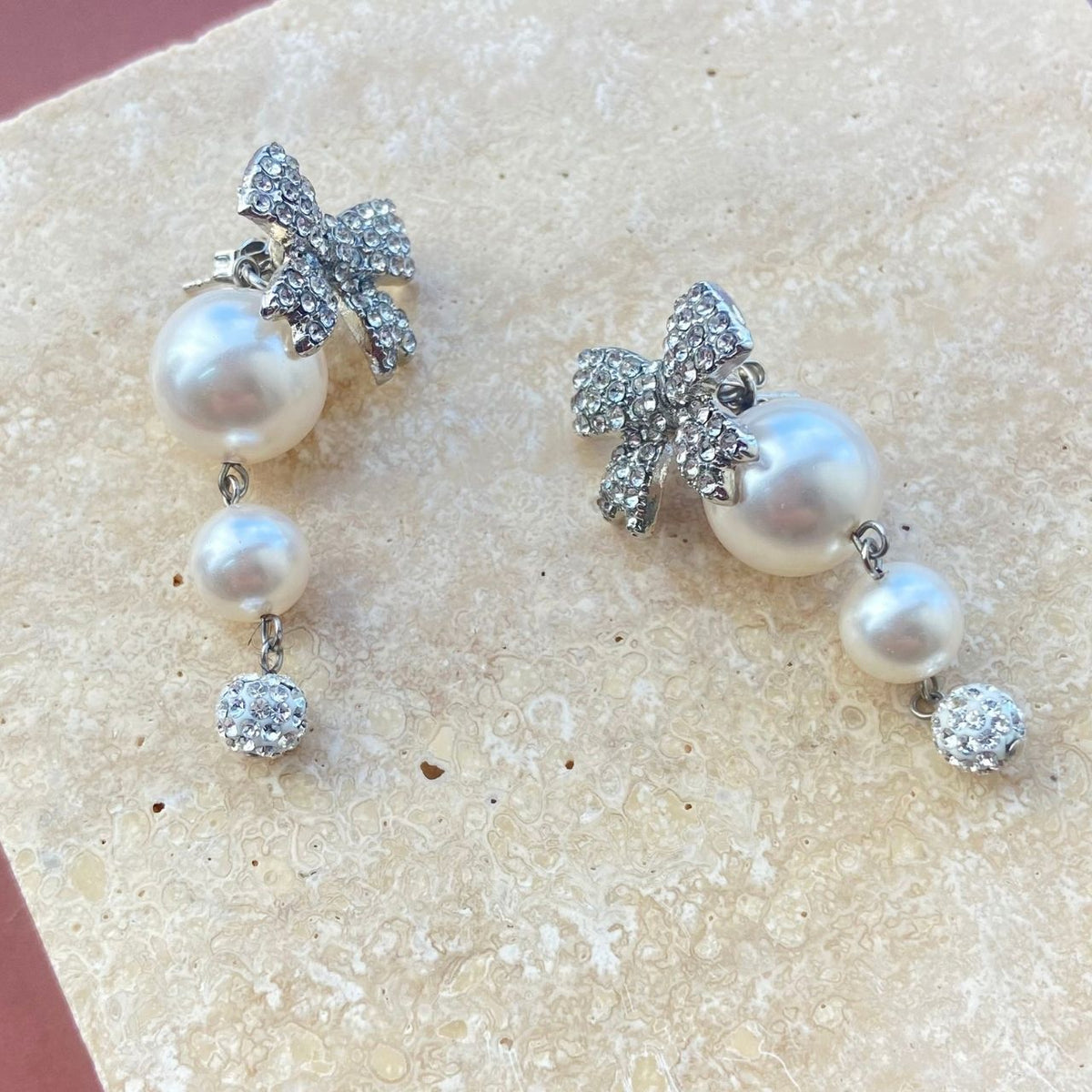 2way リボン×ダブルパール×パヴェボールピアス