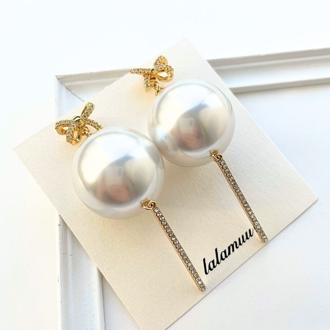 【2way】リボン 大粒パールピアス