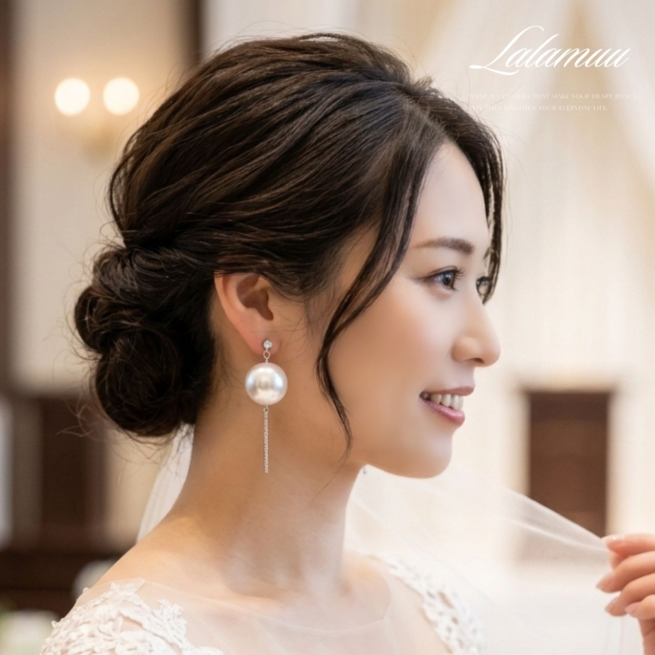 25mmパールラインストーンピアス　シルバー