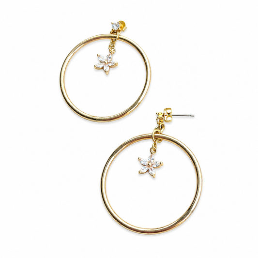 フープ×ジルコニアフラワーピアス