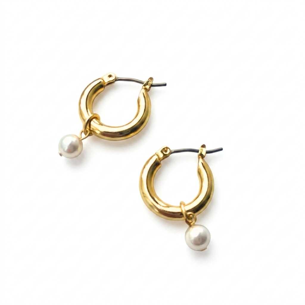 ワンタッチフープ×ホワイトパール(4mm)ピアス