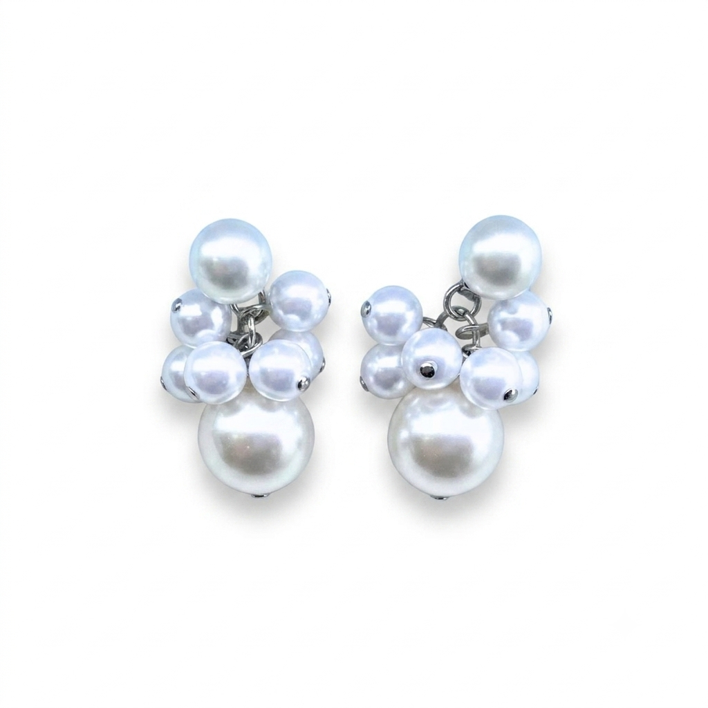 12mmパール×バブルパール2wayピアス　シルバー