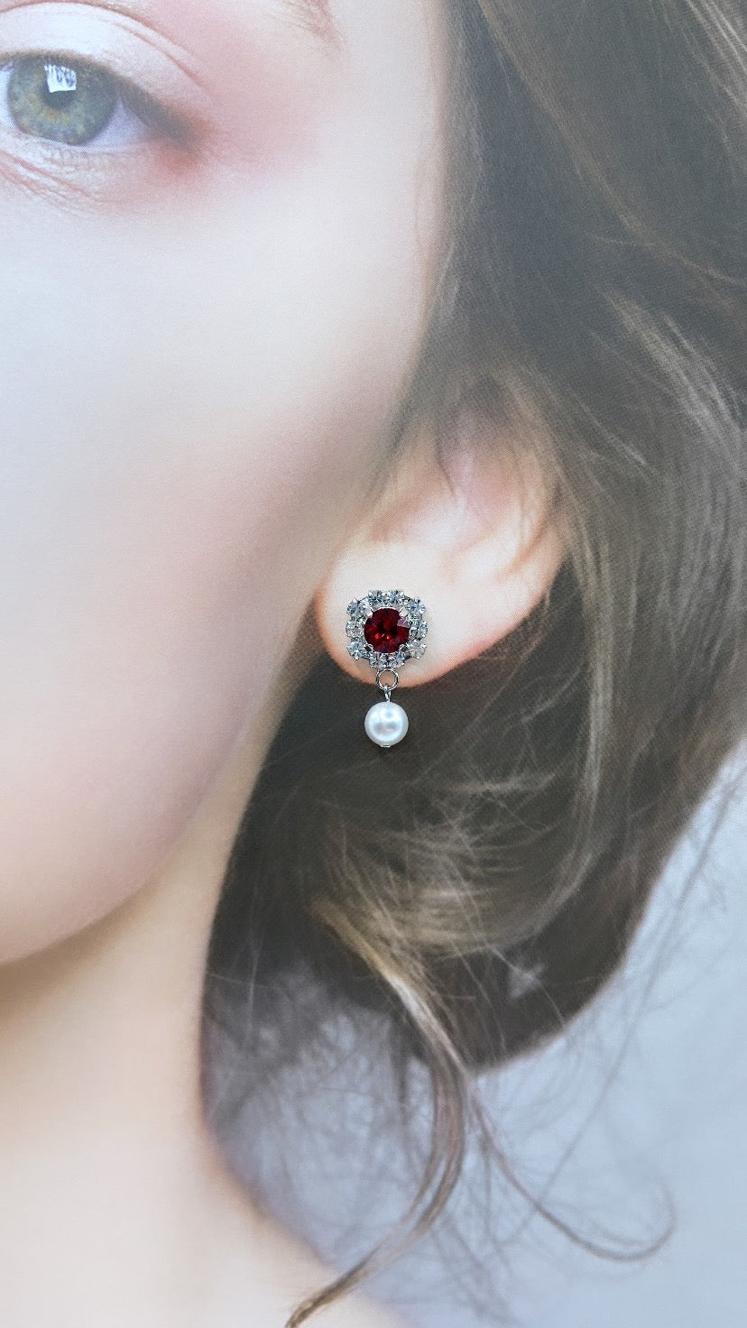 レッドビジューパールピアス#144