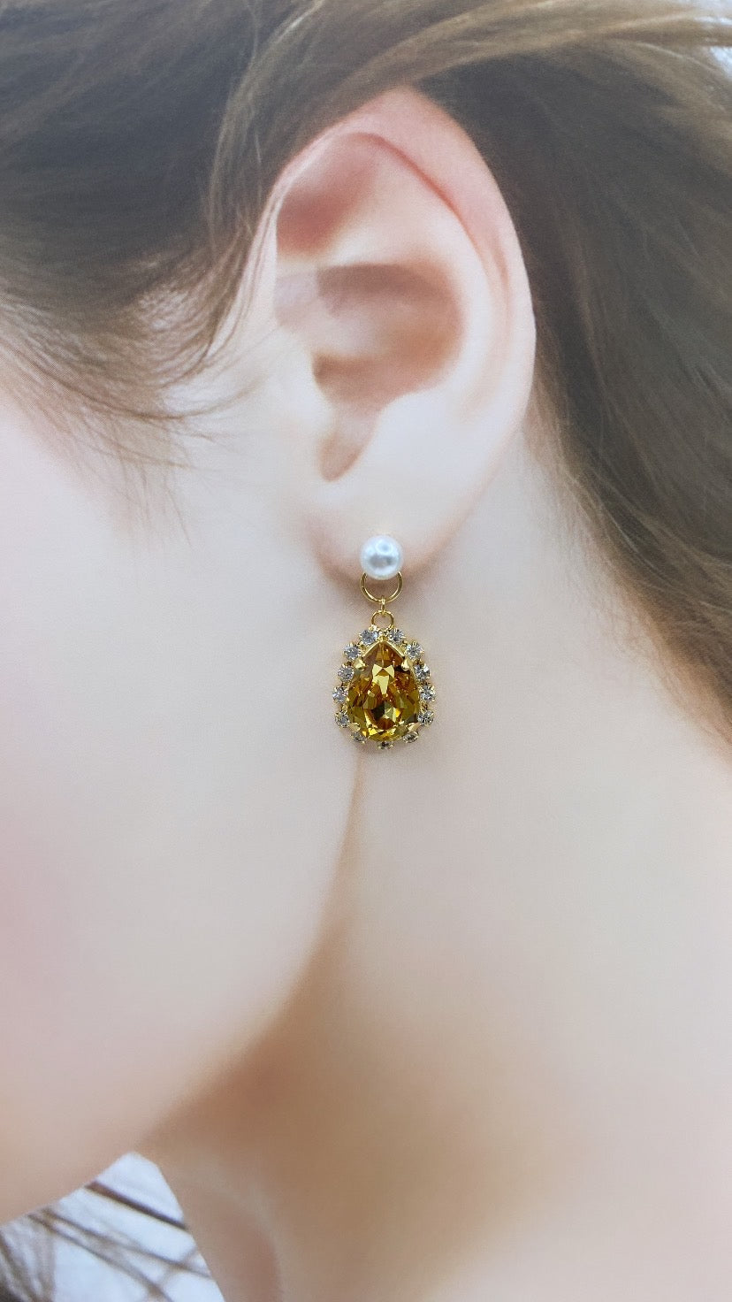 シトリンビジューバックキャッチゴールドピアス#842