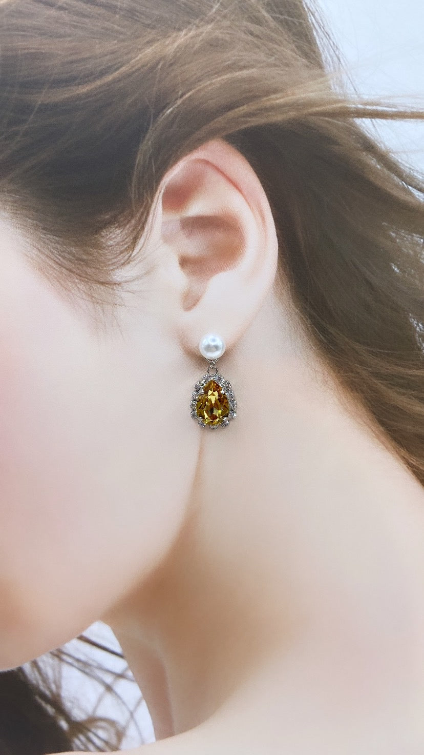 シトリンビジューバックキャッチピアス#619