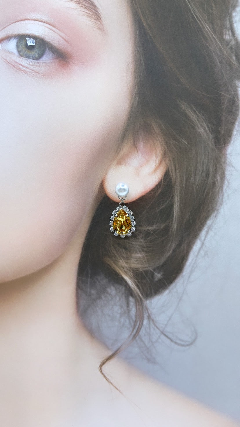 シトリンビジューバックキャッチピアス#619