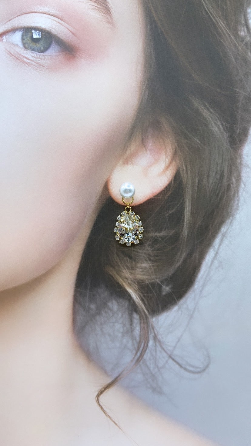 クリスタルビジューバックキャッチゴールドピアス#841