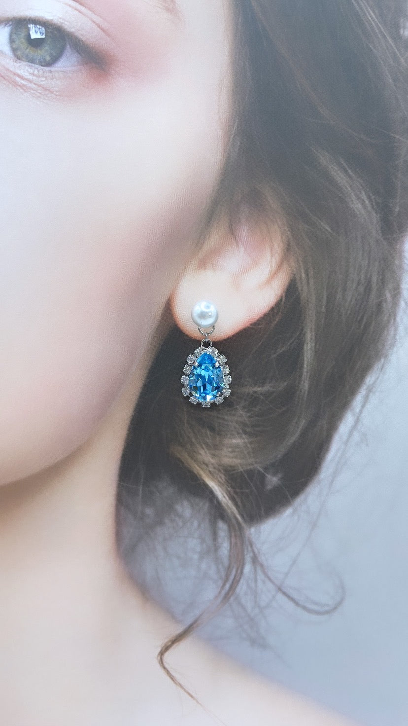 アクアマリンビジューバックキャッチピアス#620