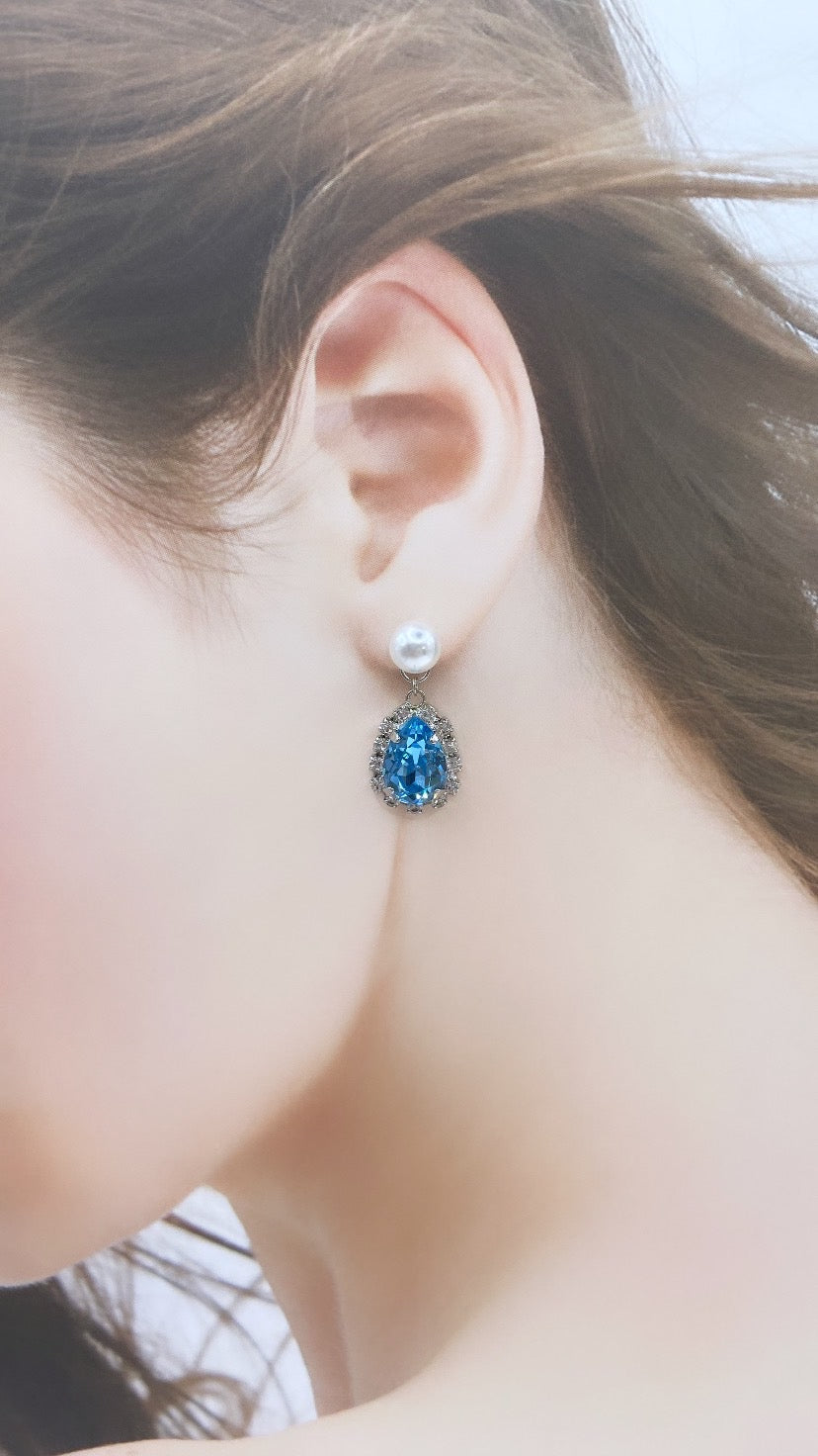 アクアマリンビジューバックキャッチピアス#620