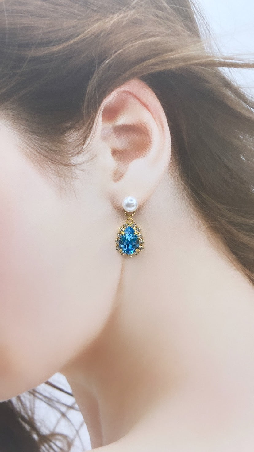 アクアマリンビジューバックキャッチゴールドピアス#843