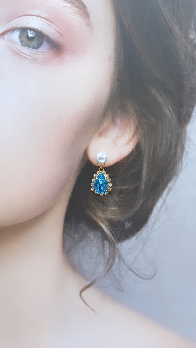 アクアマリンビジューバックキャッチゴールドピアス#843