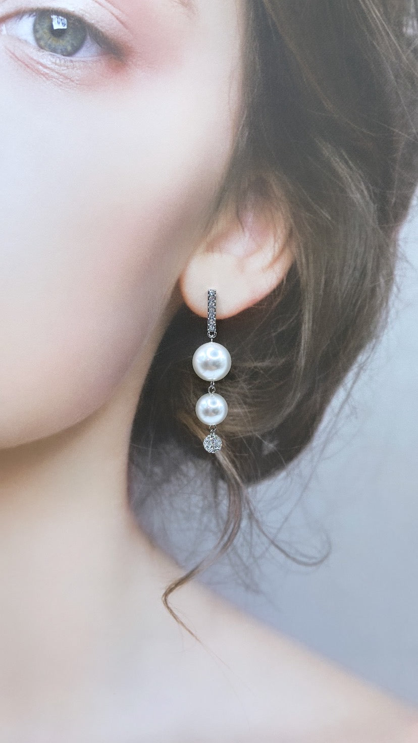 2 연속 진주 라인 스톤 피어싱 (12mm, 10mm) # 118