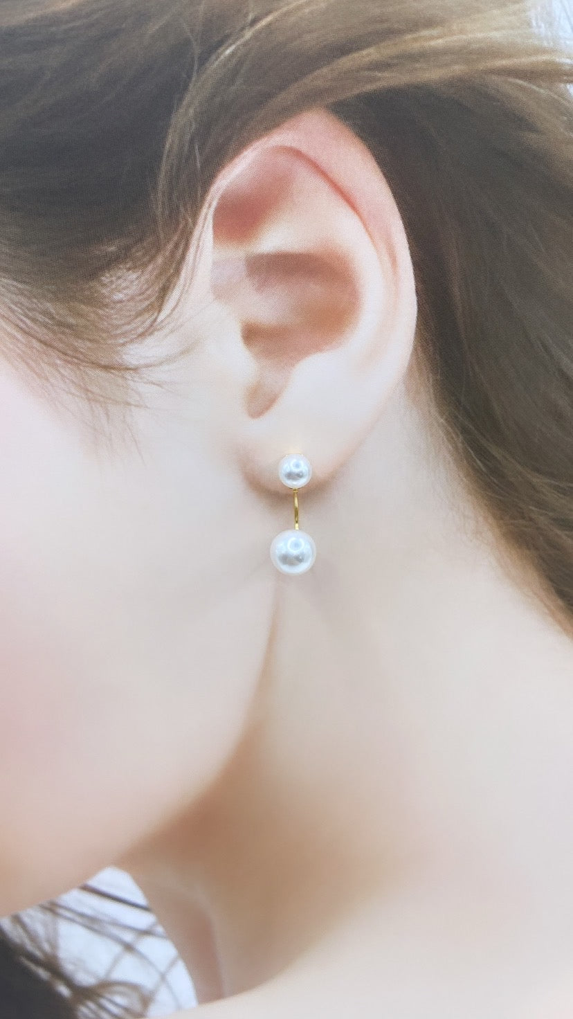 6mm × 8mm 진주 백 캐치 골드 귀걸이 # 853