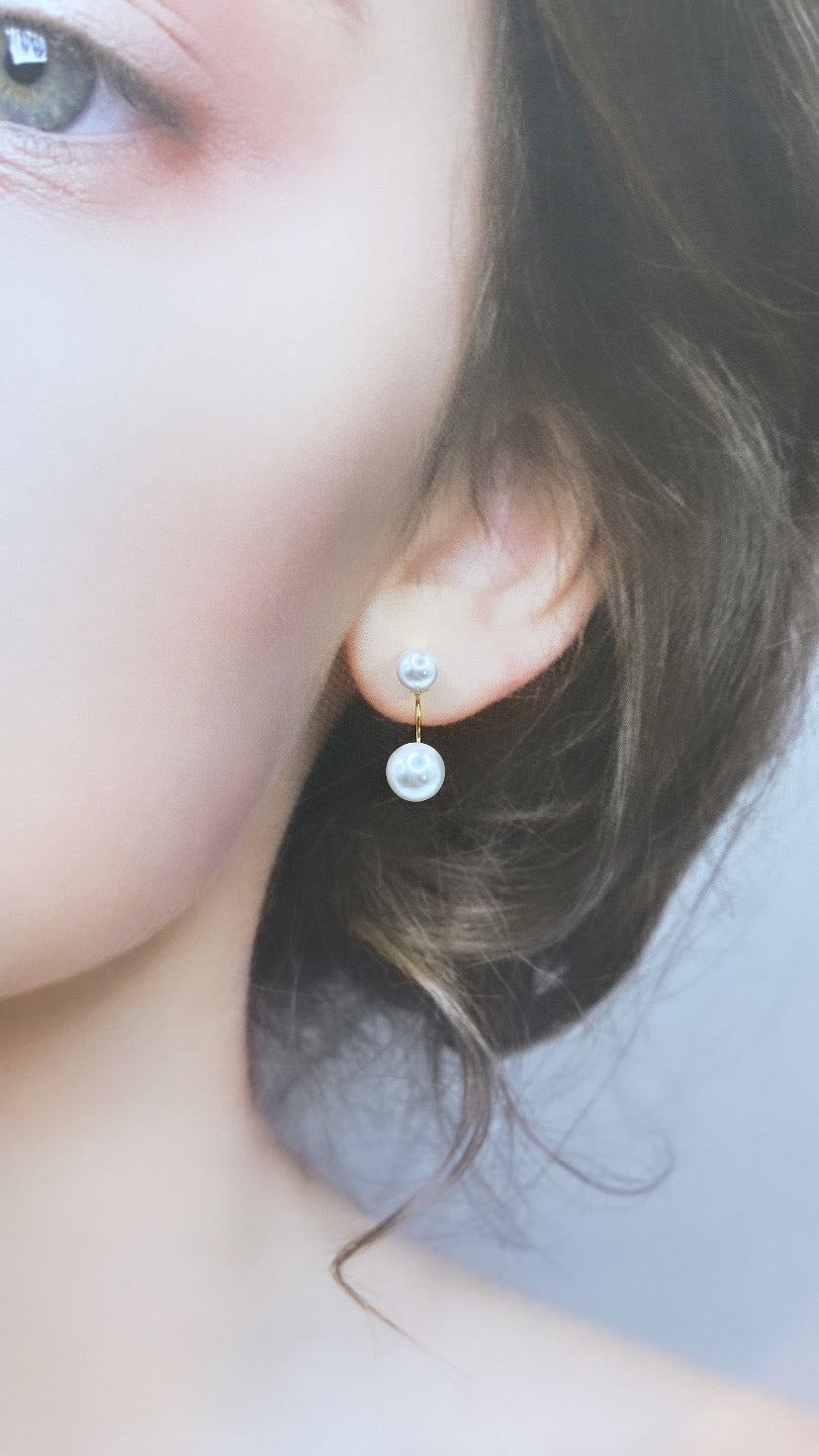 6mm × 8mm 진주 백 캐치 골드 귀걸이 # 853